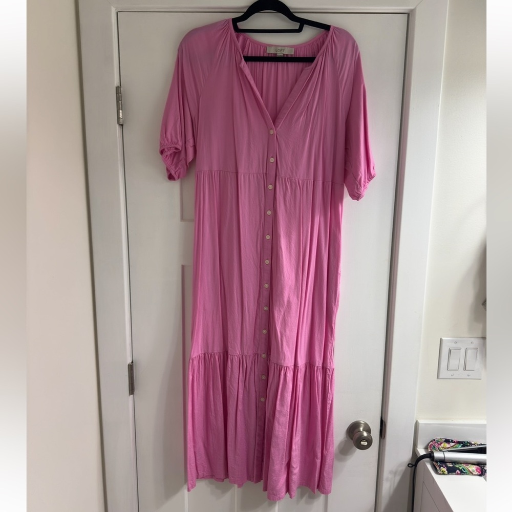 LOFT Pink Button-Down Midi Dress